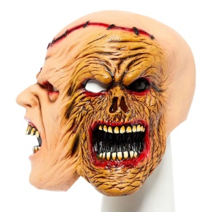 Mască pentru Halloween Amscan cu două fețe, accesoriu costum horror, din latex, One Size, 14+