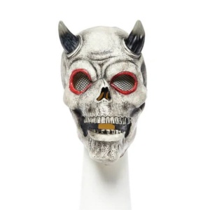 Mască pentru Halloween, Amscan, model demon craniu, gri cu coarne negre și ochi roșii, one size