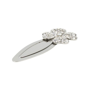 Semn de Carte Metalic Floare cu Cristale Strălucitoare, 9.5 x 4 cm, Argintiu, Cadou Elegant pentru Femei, AZAY