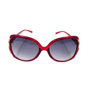 Ochelari de soare damă, Tiara, ramă roșie lucioasă, formă fluture, detalii aurii, lentile fumurii, protecție UV 400
