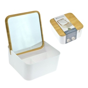 Oglindă de machiaj cu organizator cosmetic pătrat, 13x13x7 cm, Eleganza
