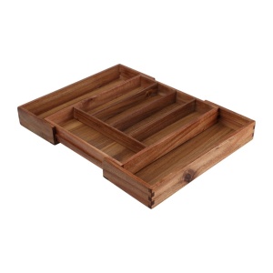 Organizator tacâmuri extensibil, pentru sertar, Excellent Houseware, acacia, 5-7 compartimente, 34×28-45×5 cm