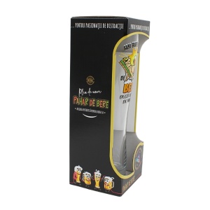 Pahar bere, 500 ml, mesaj funny “Mai bine burtos de bere decât cocoșat de muncă!”