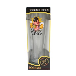 Pahar bere, 500 ml, mesaj funny “Pig Boss"