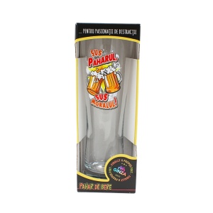 Pahar bere, 500 ml, mesaj funny “Sus paharul, sus moralul!"