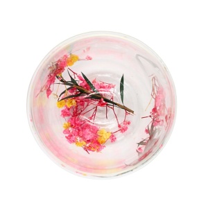 Pahar cu inserție de flori uscate galben, roz și verde, floarea miresei, pereți dubli, sticlă borosilicată, 300 ml, Aurora Bloom