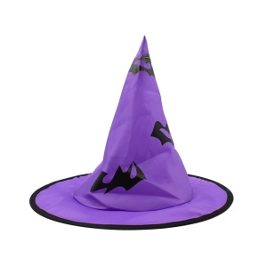 Pălărie de vrăjitoare, pentru Halloween, cu lilieci, culoarea mov