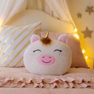Pernuță albă pufoasă model unicorn 42cm