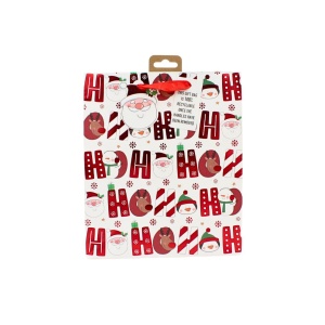 Pungă de cadou, din hârtie, colecția Clairefontaine de la Eurowrap, 45.5x33 cm, burduf de 15 cm, Ho ho ho