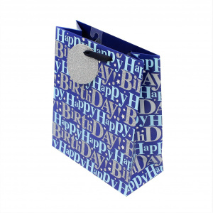Punga hartie L Blue Bday Glitter