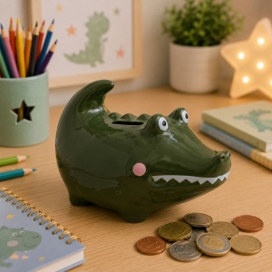 Pușculiță din ceramică model crocodil prietenos