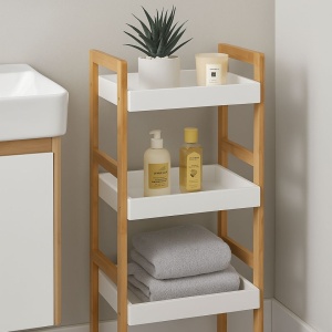 Raft baie cu 3 polițe, MDF și bambus, 30x30x72 cm, Bathroom Solutions