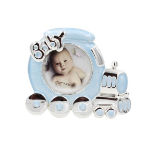 Ramă Foto Copii AZAY Tip Trenuleț „Baby”, Albastru, 5x5 cm, 9.5x8 cm, Decor Cameră Bebeluș, Cadou Nou-Născut, Cutie Cadou Inclusă