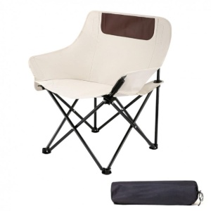 Scaun pliabil, cu buzunar lateral, cadru metalic și husă de transport, culoarea bej, 65 x 59 x 41 cm, eCarla, KRT11K