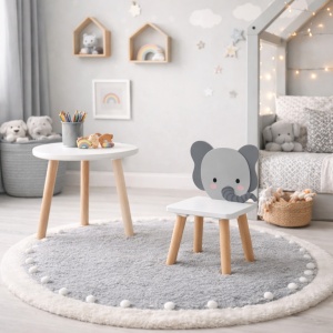 Scăunel pentru copii, din lemn, model cu elefant, 49,5x23,5x29 cm