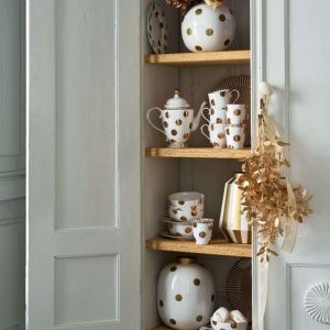 Set 2 boluri, din porțelan, Pip Studio, Dot Delight White-Gold, 15 cm, colecția Dot Delight