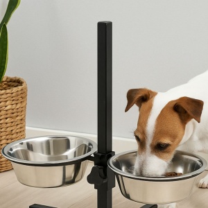 Set 2 boluri, pentru câini, cu suport, reglabil în înălțime, 1.8 L, argintiu, Dogs Collection