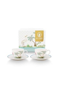 Set 2 căni cu farfurioare, din porțelan, Pip Studio, 120ml, colecția Jolie White
