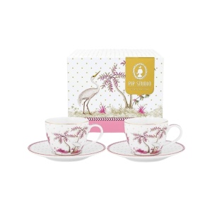 Set 2 căni cu farfurioare, din porțelan, Pip Studio, Dots Gold Pink, 120 ml, colecția Jolie