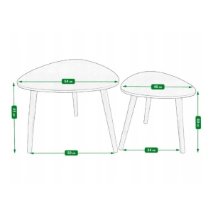 Set 2 măsuțe cafea, MDF, picioare de pin, alb-negru, 54x45 cm, 40x40 cm