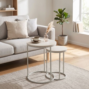 Set 2 măsuțe de cafea Trends4You, metal & MDF, design modern, alb