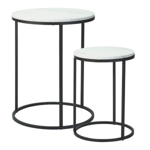 Set 2 măsuțe de cafea Trends4You, metal & MDF, design modern, negru cu alb