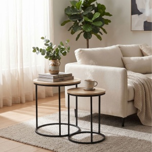 Set 2 măsuțe de cafea Trends4You, metal & MDF, design modern, negru cu crem