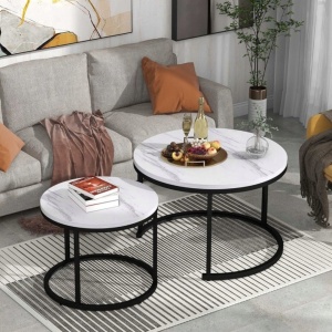 Set 2 mese, de cafea, rotunde, alb, STL14, eCarla