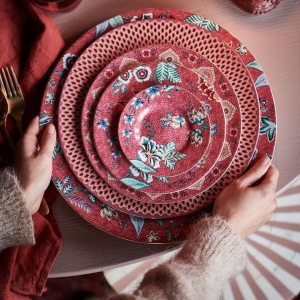 Set 4 farfurii din porțelan, Breakfast, Pip Studio, Dark Pink, 21 cm, colecția Flower Festival