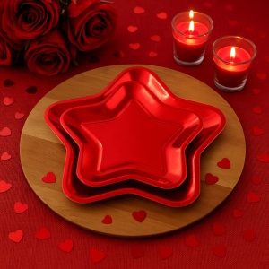 Set 6 Farfurii Stea Roșu Metalizat, 23 cm – Accesorii de Petrecere Strălucitoare pentru Evenimente Festive