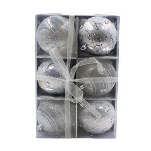 Set 6 globuri, de Crăciun, argintii cu sclipici, 8 cm