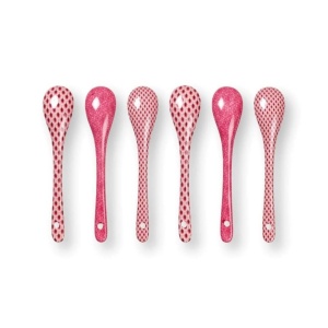 Set 6 lingurițe, din porțelan, Pip Studio, Dark Pink, 13 cm, colecția Flower Festival