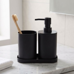 Set accesorii de baie, 3 piese, culoare negru, design modern
