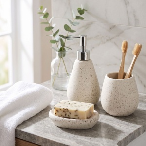 Set accesorii de baie 3 piese, din ceramică, culoare alb, design modern
