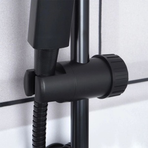 Set de duș complet, negru mat, cu pară de duș 3 funcții Ø11 cm, furtun inox 150 cm și bară reglabilă 60 cm