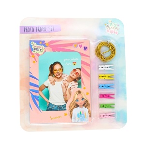 Set Decorativ Foto "Summer Vibes" – Ramă, Mini Cleștișori Colorati și Sfoară Aurie