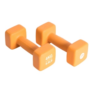 Set gantere neopren 2x4 kg Pure 2 Improve – capete pătrate, portocaliu și ambalaj premium
