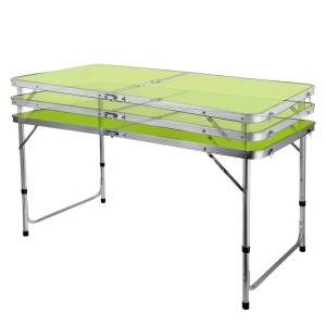 Set mobilier de camping pliabil, Jumi, verde, masă cu picioare reglabile și 4 tabureți