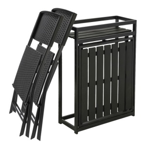 Set mobilier de terasă pliabil, Jumi, negru, 2 scaune și masă cu suport pentru flori