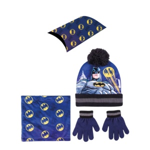 Set pentru copii, cu căciulă, mănuși, guler și cutie cadou, personaj Batman, Cerda