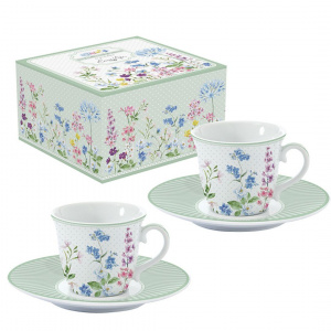 Set porțelan 2 cești și farfurii 80ml Floraison