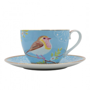 Set porțelan cească și farfurioară, Pip Studio, colecția Early Bird, bleu, 280 ml