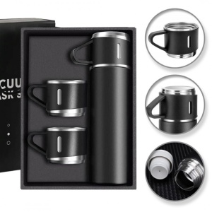 Set termos cu 3 căni – 500 ml, ideal pentru călătorii și cadouri, negru