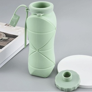 Sticlă apă pliabilă, Ecarla, silicon, 600ml, verde, fără BPA, ușor de transportat