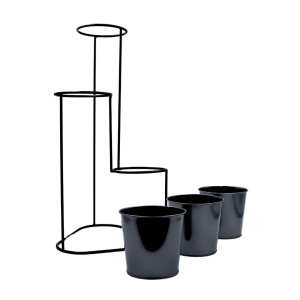 Suport pentru flori, din metal, negru, 3 ghivece, 24x22x47 cm