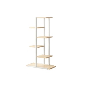Suport pentru flori și plante, etajeră modernă cu 6 rafturi, 113x60x20 cm, suport ghivece din metal și lemn, alb-maro, pentru balcon, terasă, living sau grădină