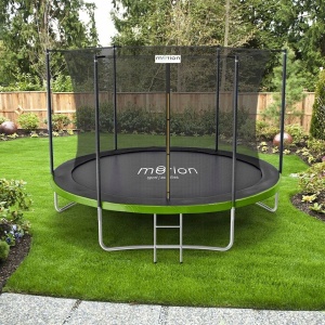 Trambulină de grădină Jumi, MOTION, 240 cm, cu plasă de protecție și scară, culoare verde