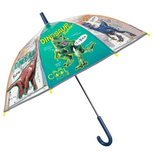 Umbrelă manuală, Perletti, transparentă POE, model dinozauri, cu elemente reflectorizante, colecția Cool Kids, 65 cm