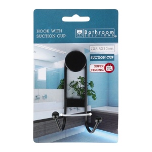 Agățătoare pentru prosop, Bathroom Solutions, prindere cu ventuză, negru mat, max 3.5 kg, 7x5.5x12 cm