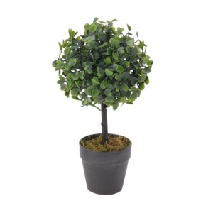 Plantă artificială tip copăcel Buxus 28 cm, în ghiveci negru, design modern pentru interior